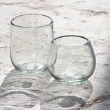 Vaso de vidrio soplado colección KIIN short wolis transparente con mancha blanca