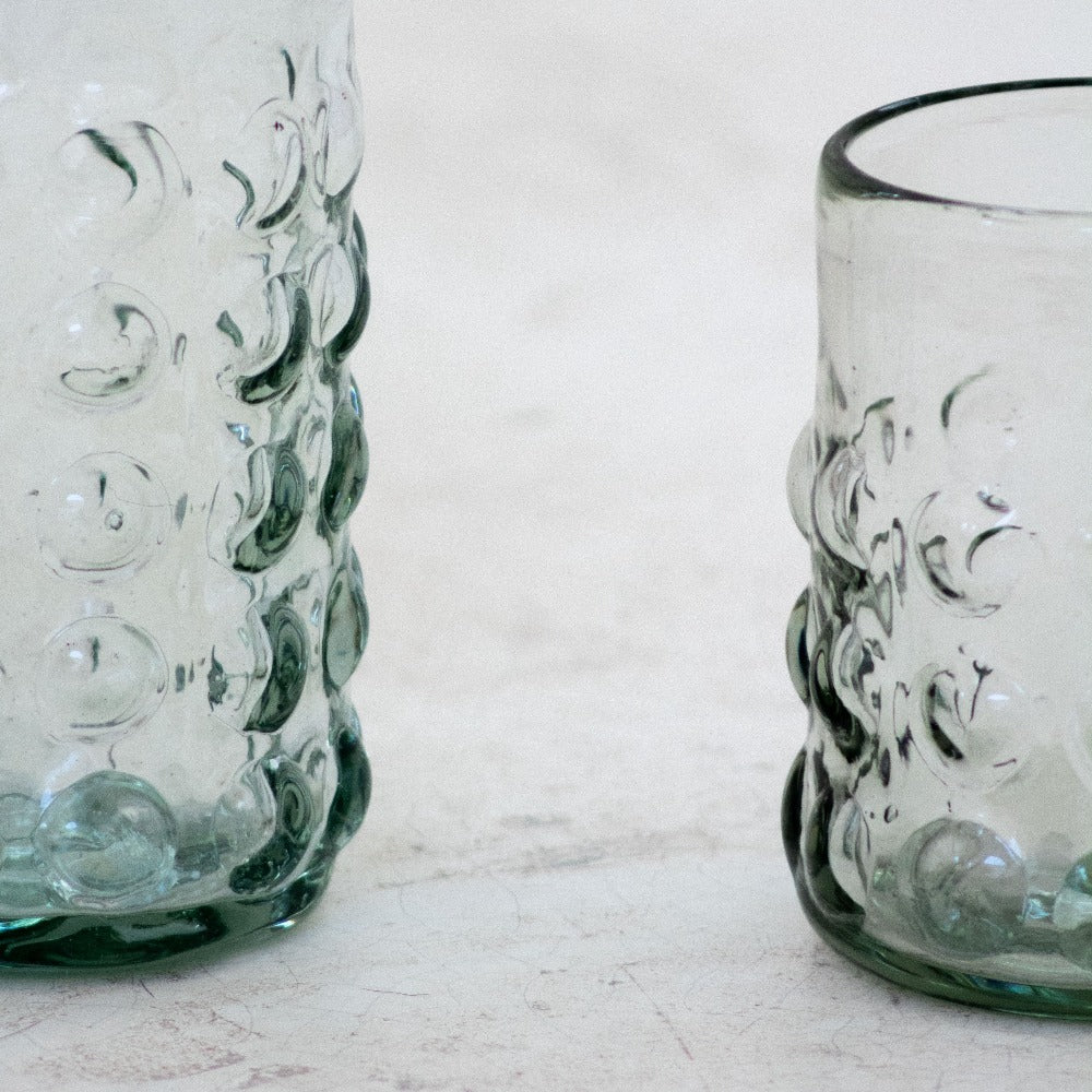 Vasos bajo de vidrio soplado transparente efecto bolitas