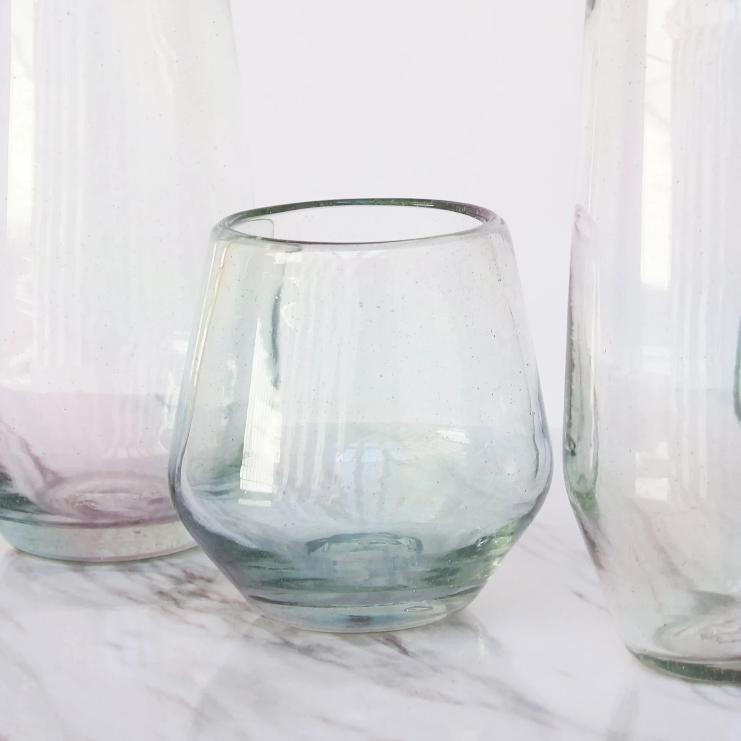 vasos diamante bajo de vidrio soplado con efecto lustre
