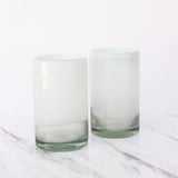 Vaso altos de vidrio soplado transparente con blanco difuminado