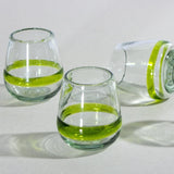 Vasos wolis en vidrio soplado transparente con banda verde
