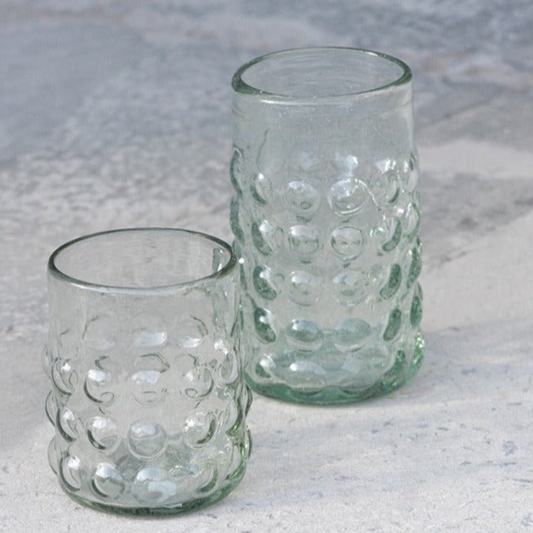 Vaso bajo de vidrio soplado transparente efecto bolitas